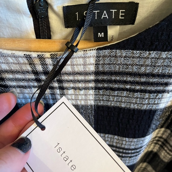 NWT 1.STATE Smock Detail Plaid Long Sleeve Minidress M - Picture 4 of 10